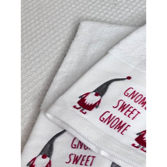 Two Charmont Collection Gnome Sweet Gnome Hand Towels White Red Designs Holiday - Picture 5 of 8